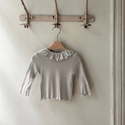 長袖Tシャツ Gray / 66cm ラッフルフリルハートレースニット長袖Tシャツ【mh0009667】