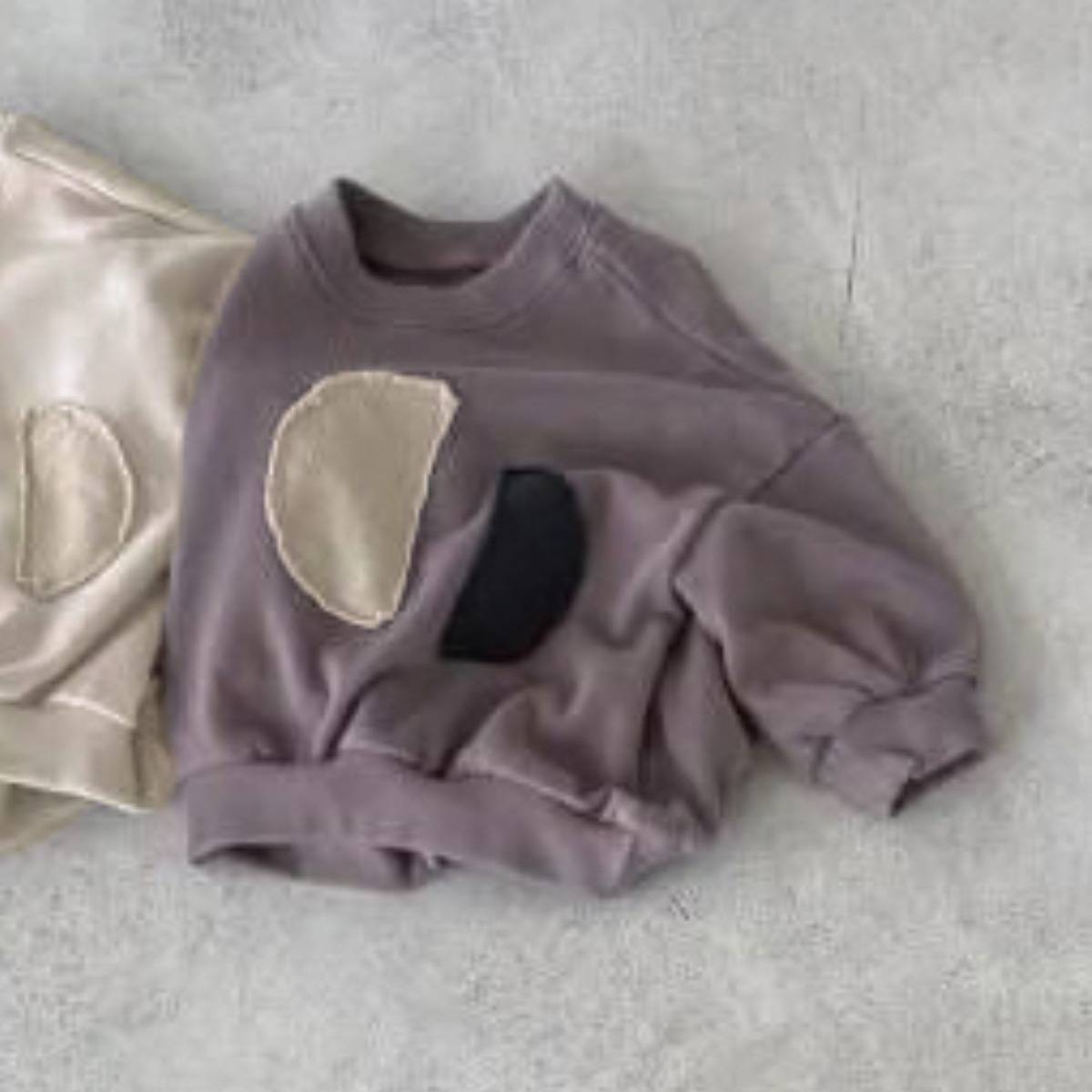 長袖Tシャツ Gray Pink / 73cm 長袖スウェットシャツトレーナー レトロパッチワークキッズトップス【mh0011358】