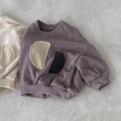 長袖Tシャツ Gray Pink / 73cm 長袖スウェットシャツトレーナー レトロパッチワークキッズトップス【mh0011358】