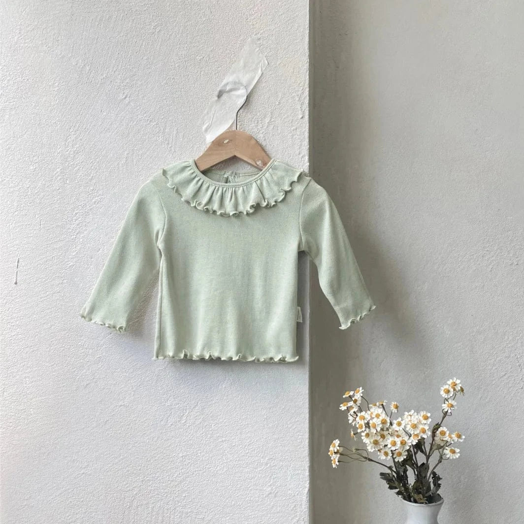 長袖Tシャツ Green / 9M  73CM ベビートップス レースサークル襟長袖Tシャツ 2カラー【mh0007065】