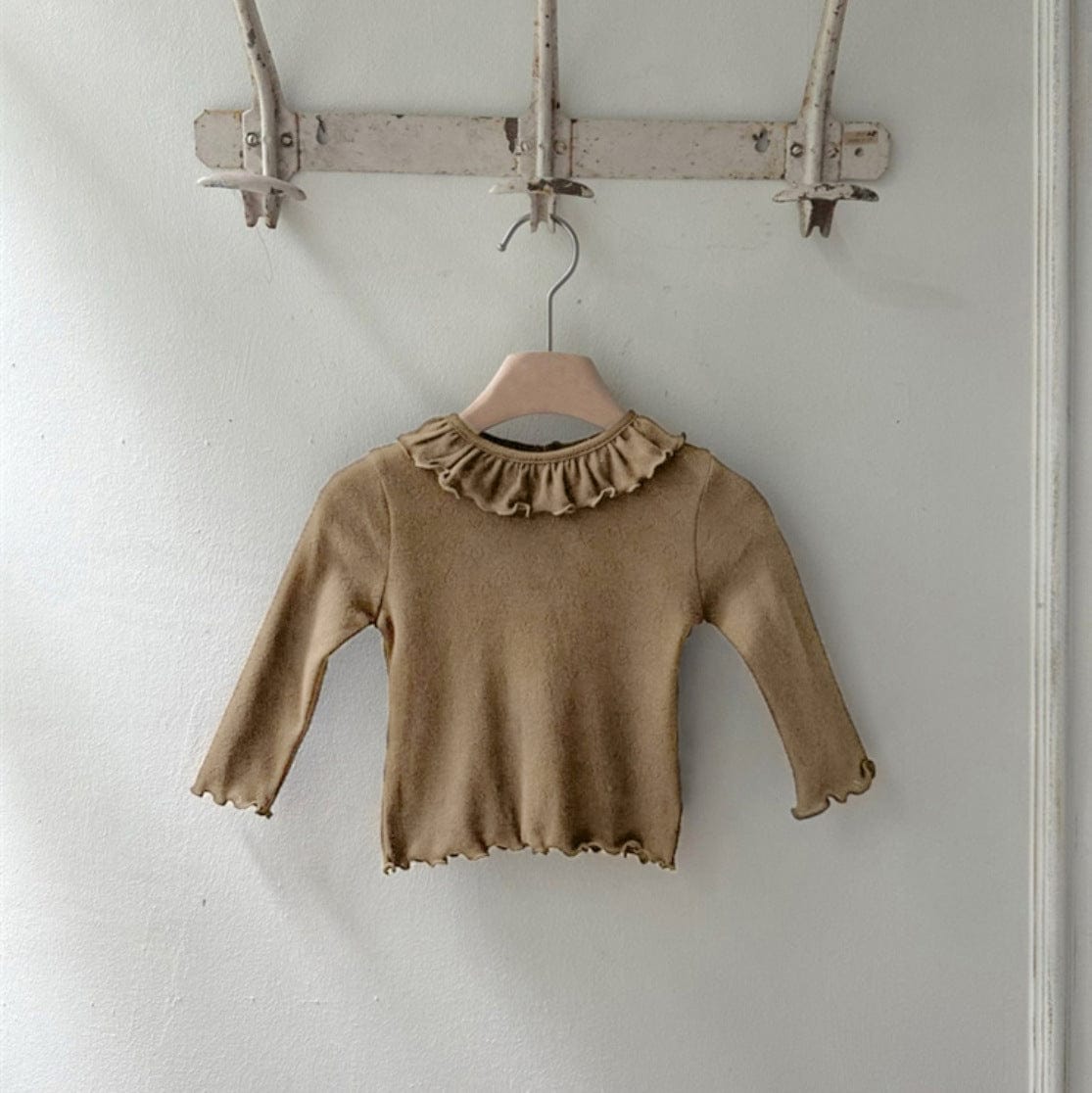 長袖Tシャツ Light Brown / 66cm ラッフルフリルハートレースニット長袖Tシャツ【mh0009667】