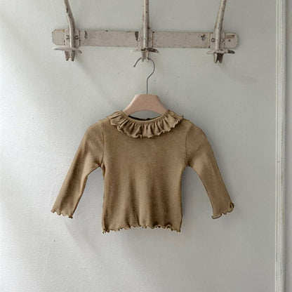 長袖Tシャツ Light Brown / 66cm ラッフルフリルハートレースニット長袖Tシャツ【mh0009667】