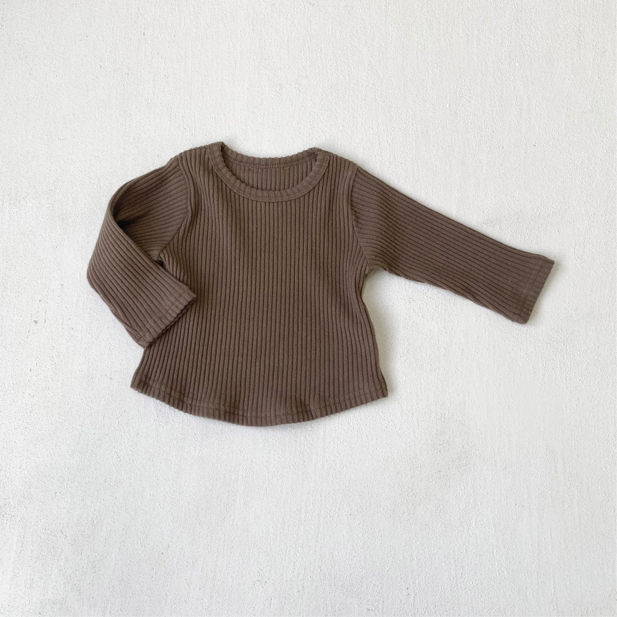 長袖Tシャツ Light Coffee / 66cm リブ編み長袖Tシャツ シンプルデザイン コットンキッズトップス【mh0010897】