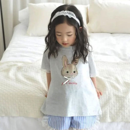 半袖Tシャツ Light Gray / 73cm うさぎラビットリボン半袖Tシャツ【mh0009857】
