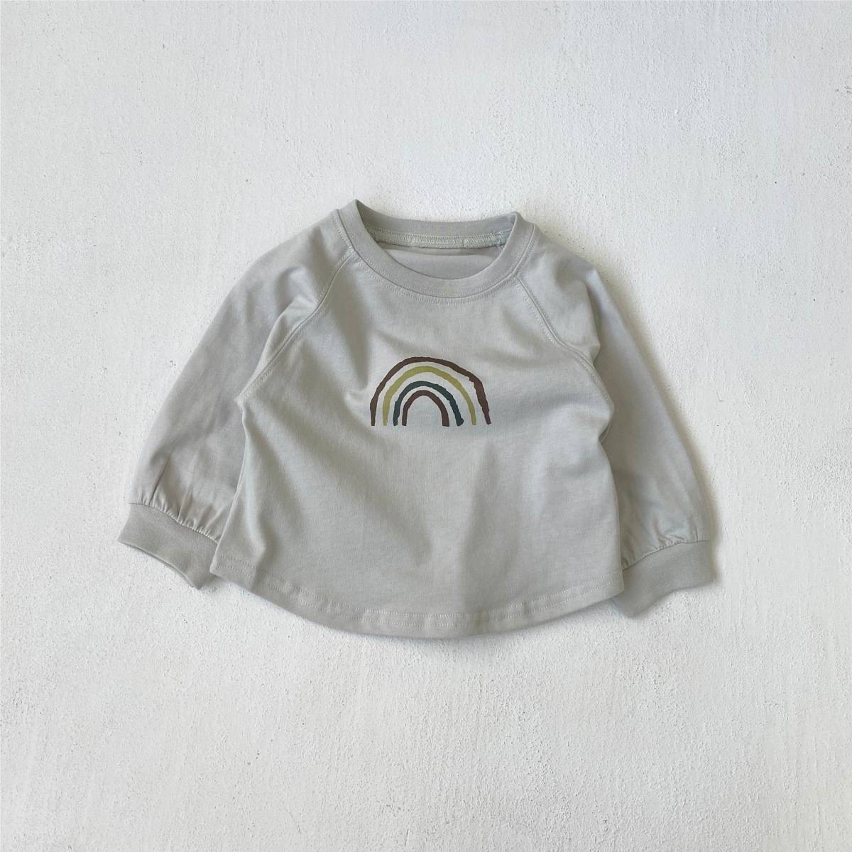 長袖Tシャツ Light Gray / 73cm 長袖Tシャツ スウェット素材 レインボー刺繍 ラグランスリーブトップス【mh0011372】