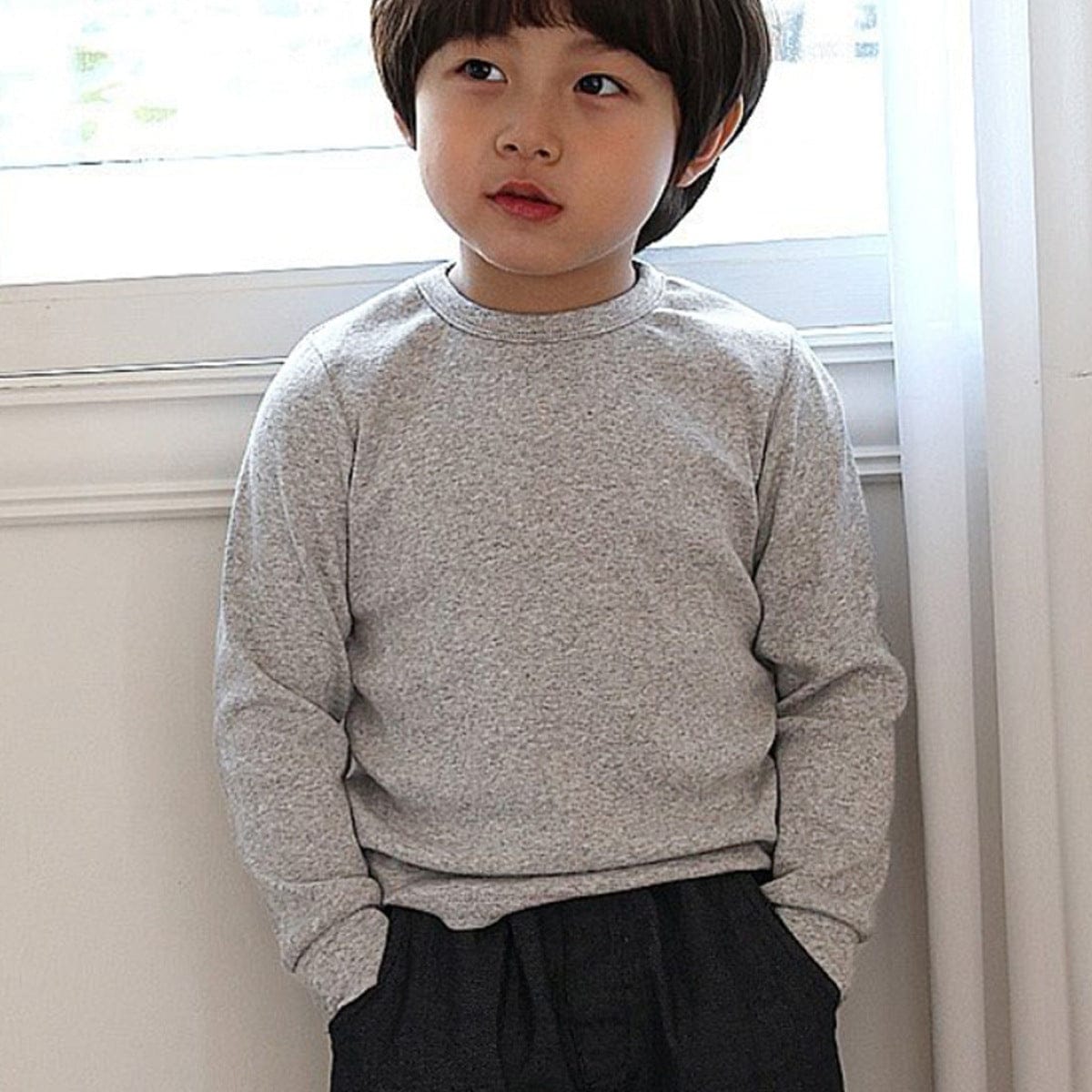 長袖Tシャツ Light Gray / 90cm リブコットン長袖カットソーTシャツ【mh0011107】