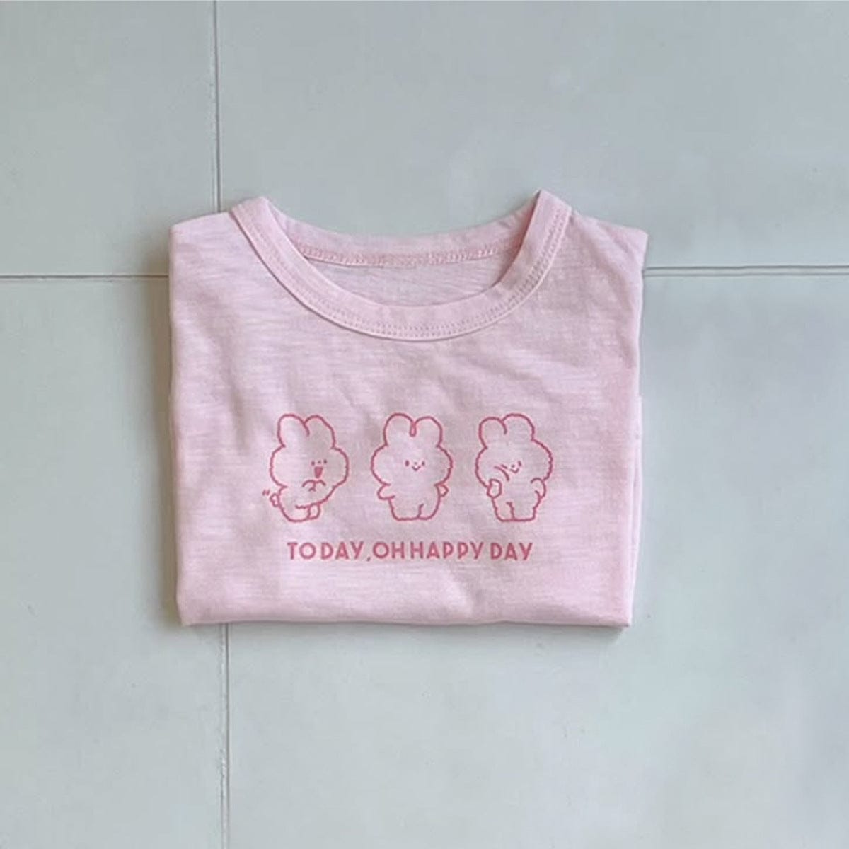 半袖Tシャツ Light Pink / 66cm うさぎ/くまプリント半袖Tシャツ【mh0010214】
