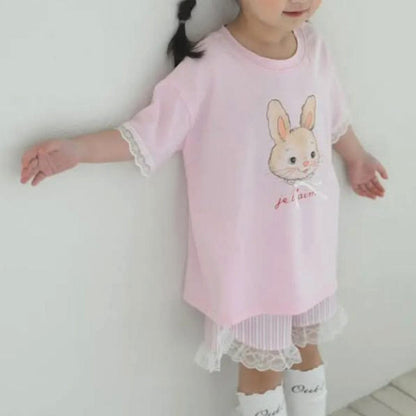 半袖Tシャツ Light Pink / 73cm うさぎラビットリボン半袖Tシャツ【mh0009857】