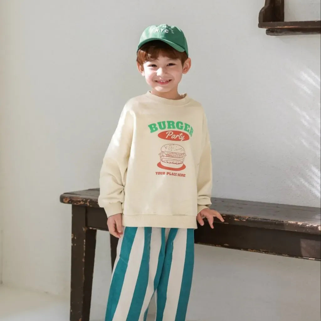 長袖Tシャツ ハンバーガーロゴプリント長袖スウェットシャツ【mh0011106】