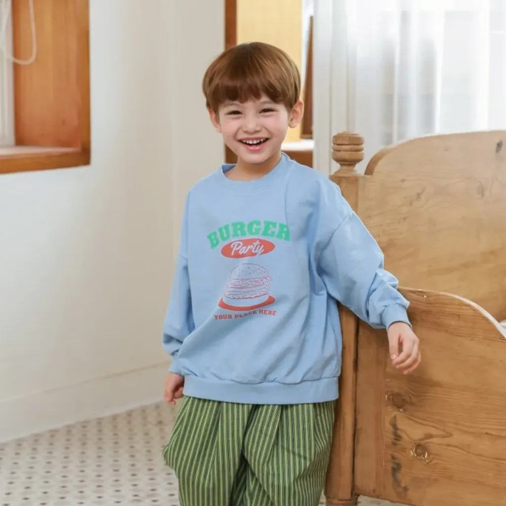 長袖Tシャツ ハンバーガーロゴプリント長袖スウェットシャツ【mh0011106】