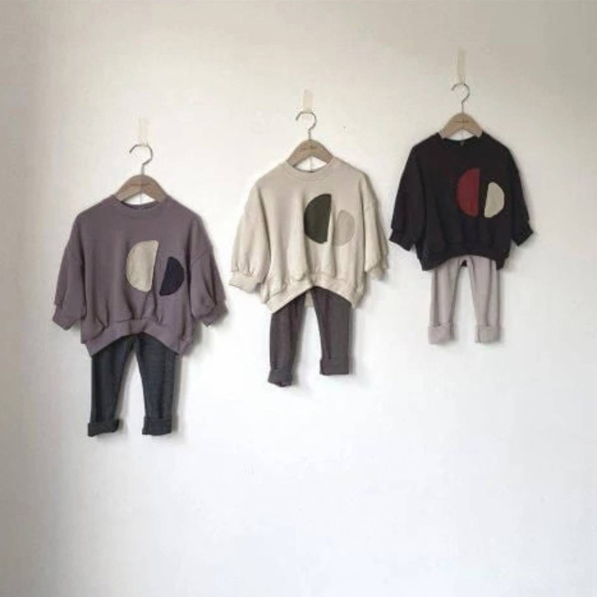 長袖Tシャツ 長袖スウェットシャツトレーナー レトロパッチワークキッズトップス【mh0011358】