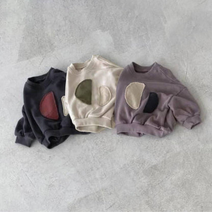 長袖Tシャツ 長袖スウェットシャツトレーナー レトロパッチワークキッズトップス【mh0011358】