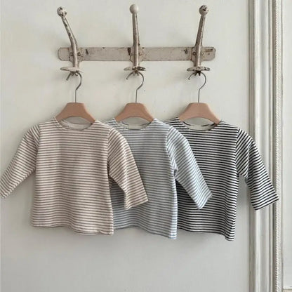 長袖Tシャツ ベビートップス ボーダー長袖シンプルTシャツ 2カラー【mh0006908】