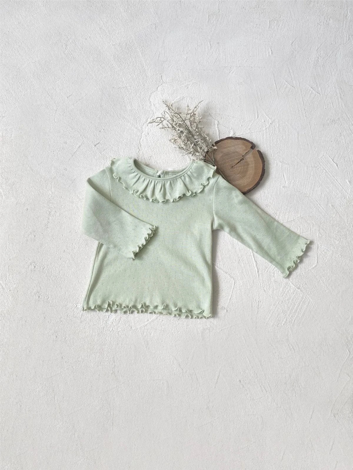 長袖Tシャツ ベビートップス レースサークル襟長袖Tシャツ 2カラー【mh0007065】