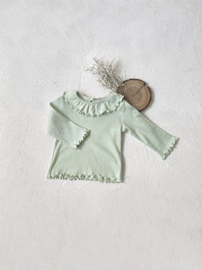 長袖Tシャツ ベビートップス レースサークル襟長袖Tシャツ 2カラー【mh0007065】