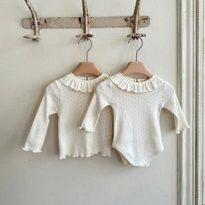 長袖Tシャツ ベビートップス ラッフル襟シンプル長袖Tシャツ 3カラー【mh0007282】