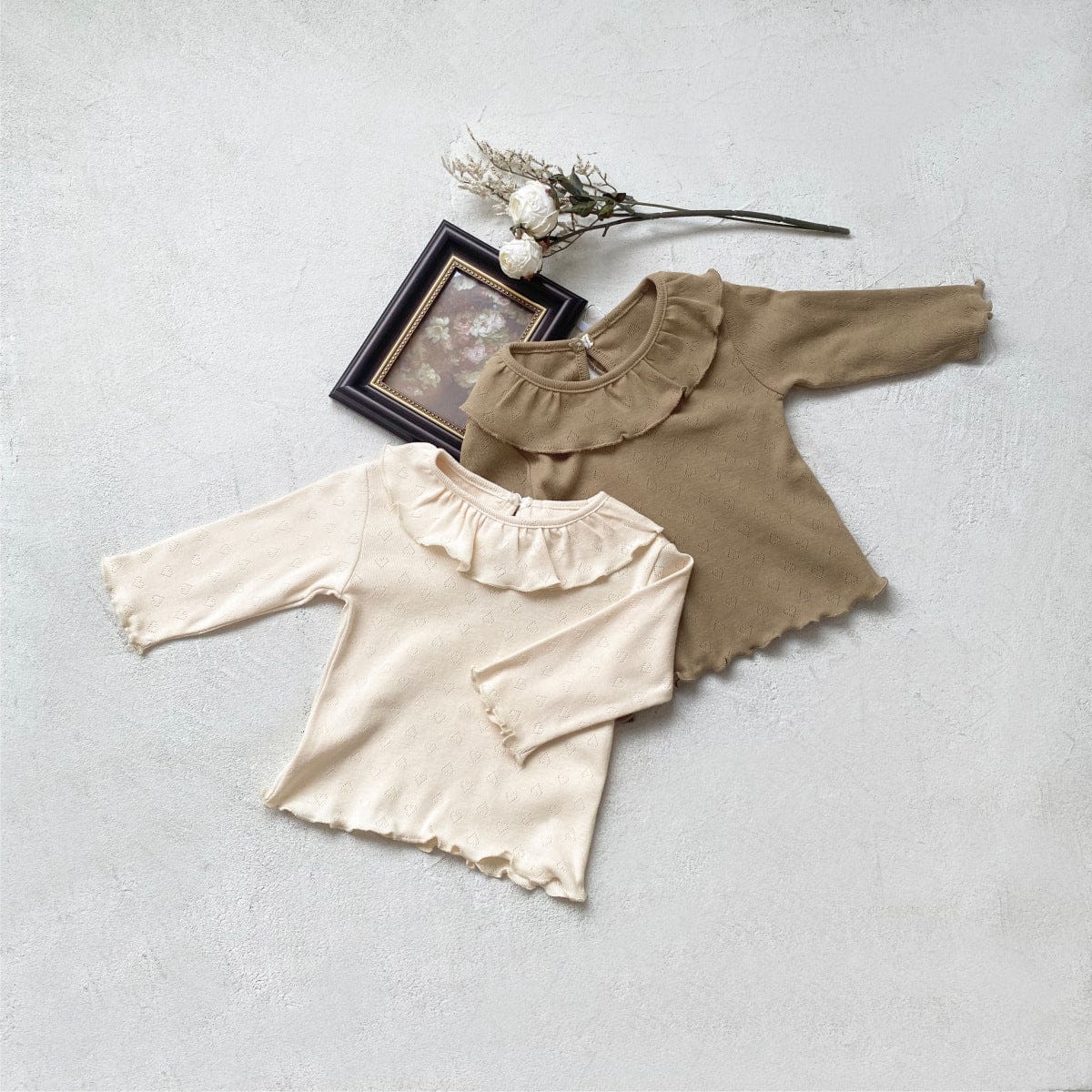 長袖Tシャツ ラッフルフリルハートレースニット長袖Tシャツ【mh0009667】