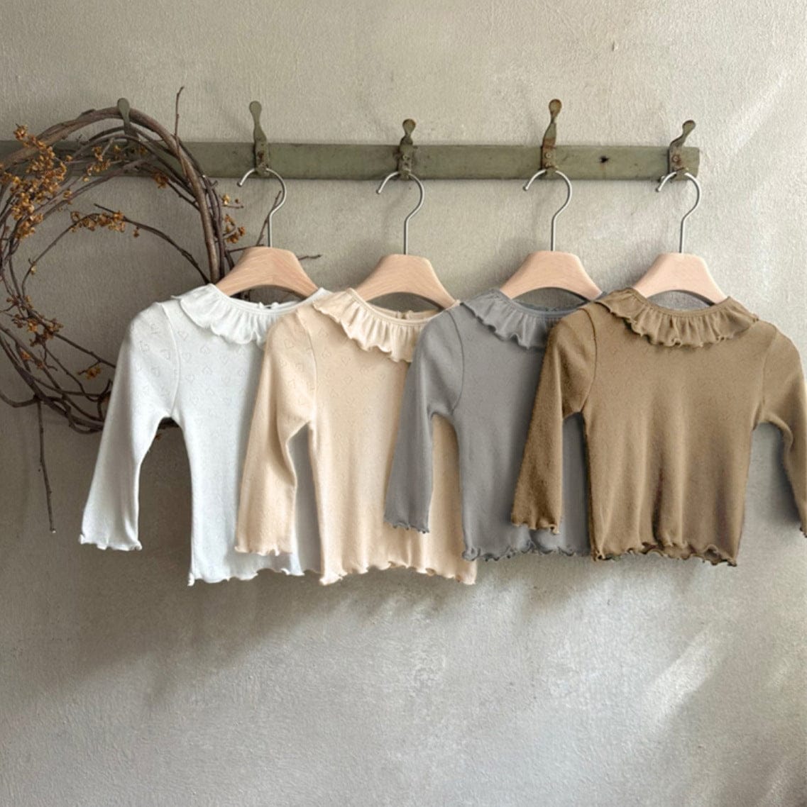 長袖Tシャツ ラッフルフリルハートレースニット長袖Tシャツ【mh0009667】