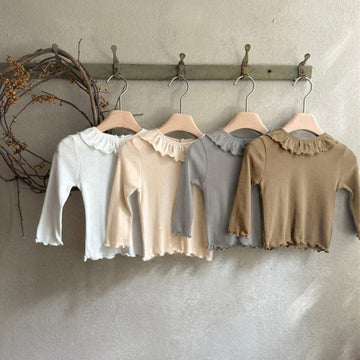 長袖Tシャツ ラッフルフリルハートレースニット長袖Tシャツ【mh0009667】