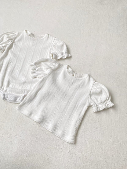 半袖Tシャツ レースニット半袖パフスリーブTシャツ【mh0010210】