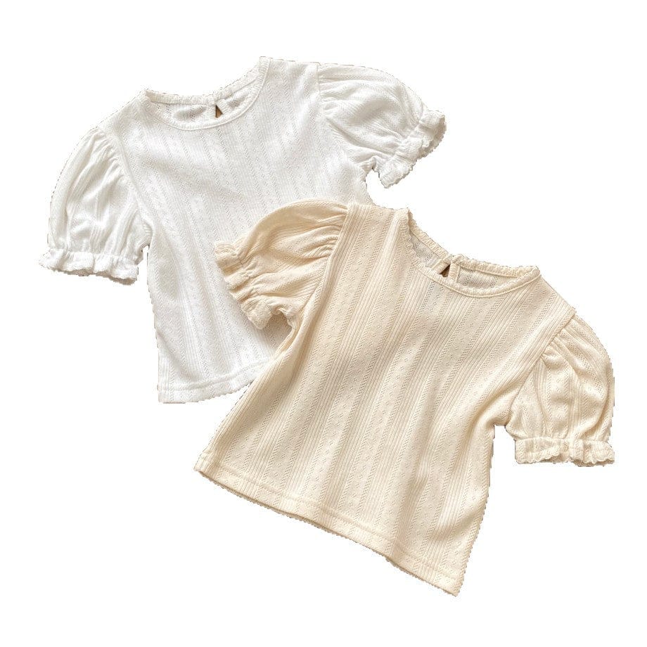 半袖Tシャツ レースニット半袖パフスリーブTシャツ【mh0010210】