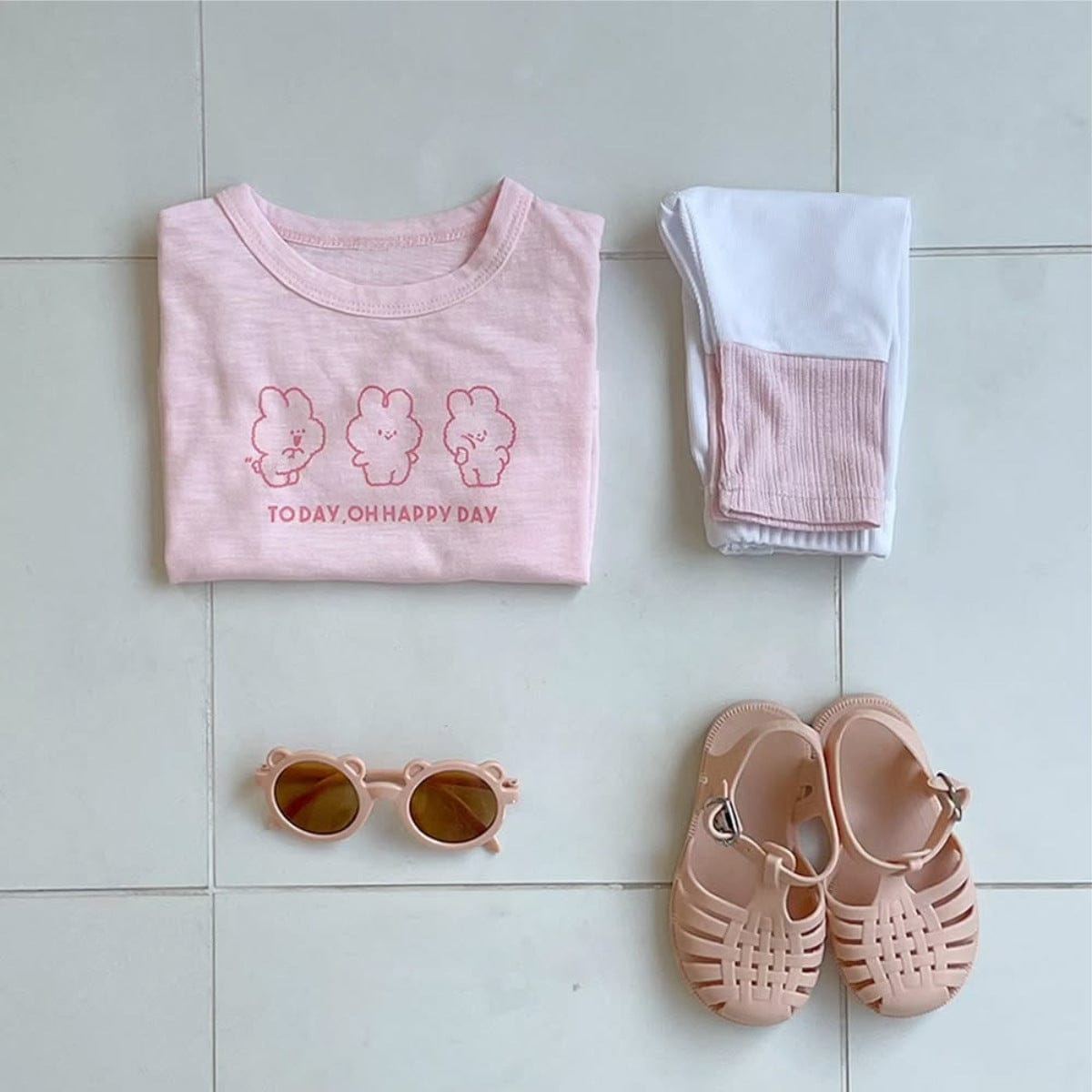 半袖Tシャツ うさぎ/くまプリント半袖Tシャツ【mh0010214】