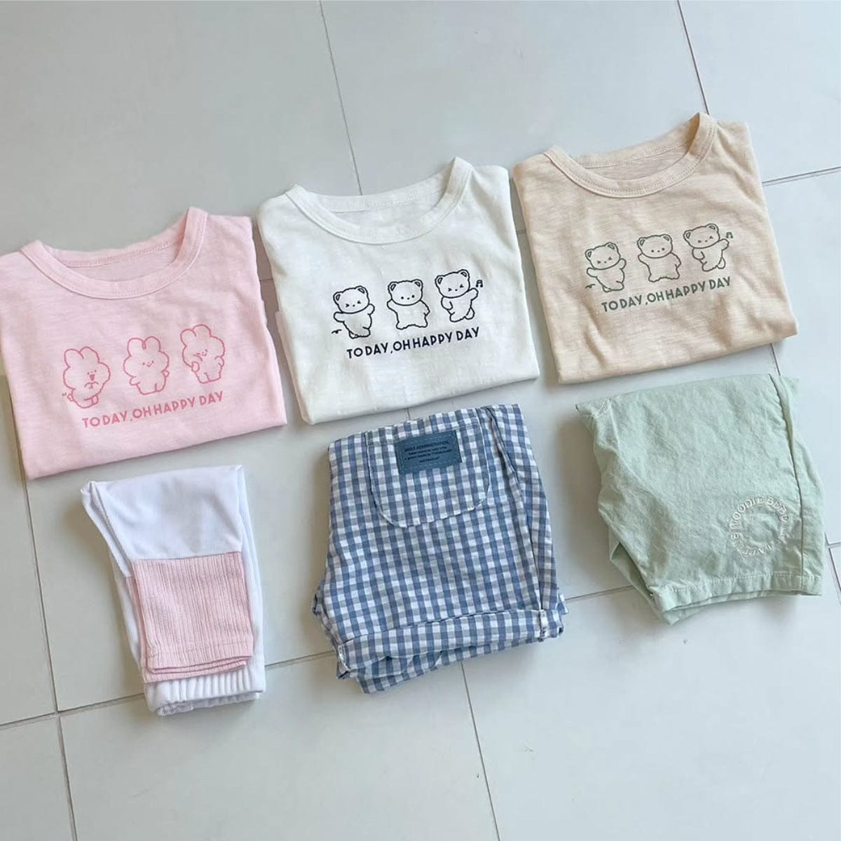 半袖Tシャツ うさぎ/くまプリント半袖Tシャツ【mh0010214】