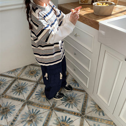 長袖Tシャツ 重ね着風長袖Tシャツ ボーダー柄 フェイクレイヤード コットンキッズトップス【mh0010883】