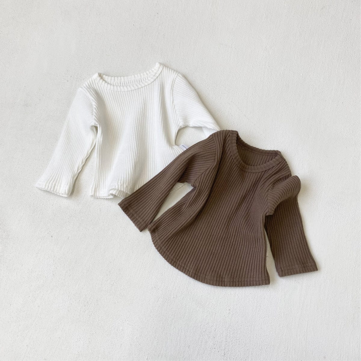 長袖Tシャツ リブ編み長袖Tシャツ シンプルデザイン コットンキッズトップス【mh0010897】