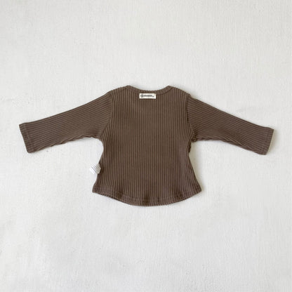 長袖Tシャツ リブ編み長袖Tシャツ シンプルデザイン コットンキッズトップス【mh0010897】