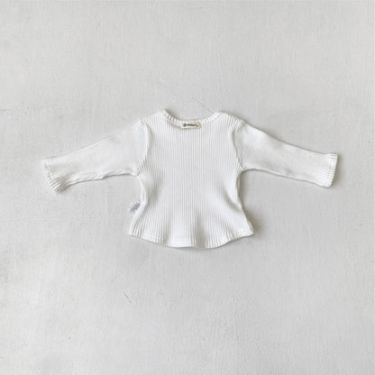 長袖Tシャツ リブ編み長袖Tシャツ シンプルデザイン コットンキッズトップス【mh0010897】