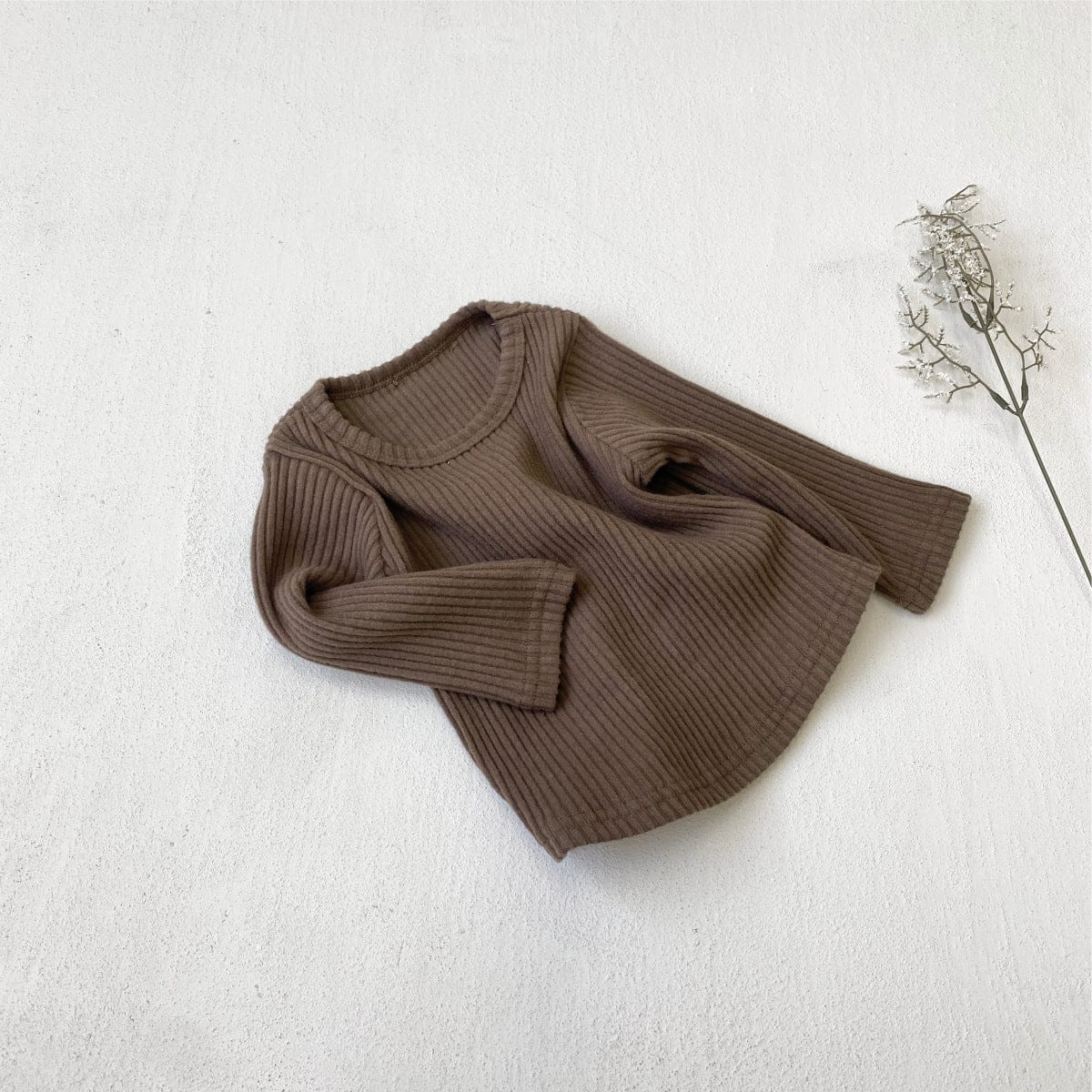 長袖Tシャツ リブ編み長袖Tシャツ シンプルデザイン コットンキッズトップス【mh0010897】