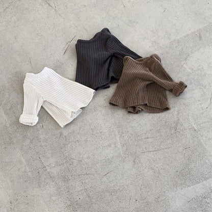 長袖Tシャツ リブ編み長袖Tシャツ シンプルデザイン コットンキッズトップス【mh0010897】