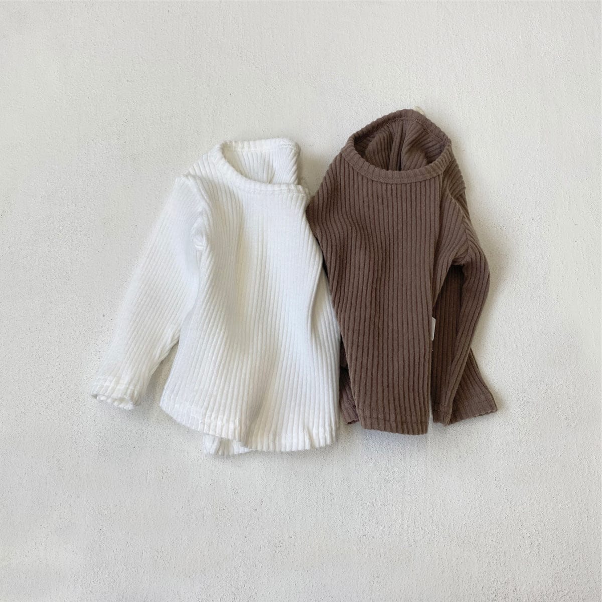 長袖Tシャツ リブ編み長袖Tシャツ シンプルデザイン コットンキッズトップス【mh0010897】