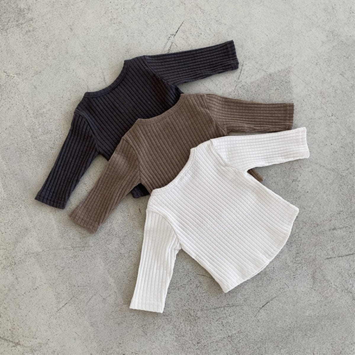 長袖Tシャツ リブ編み長袖Tシャツ シンプルデザイン コットンキッズトップス【mh0010897】