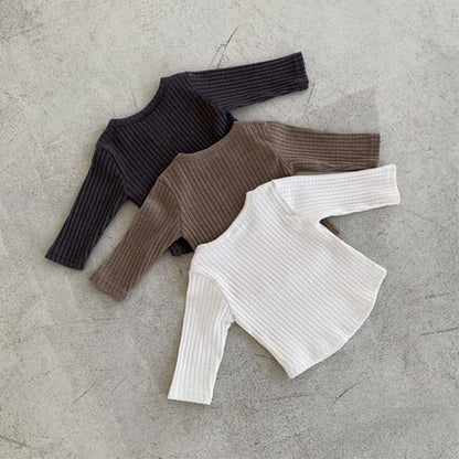 長袖Tシャツ リブ編み長袖Tシャツ シンプルデザイン コットンキッズトップス【mh0010897】