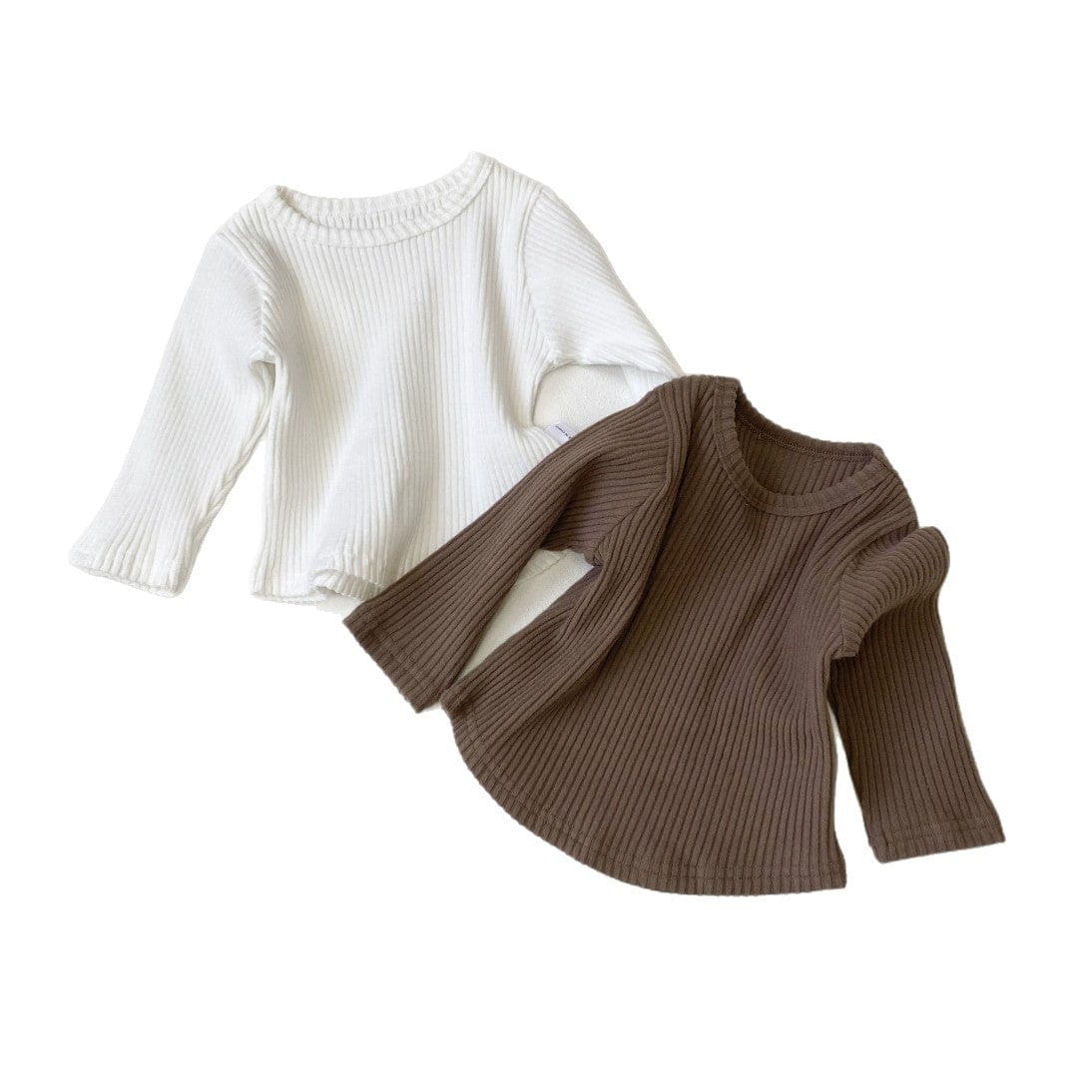 長袖Tシャツ リブ編み長袖Tシャツ シンプルデザイン コットンキッズトップス【mh0010897】