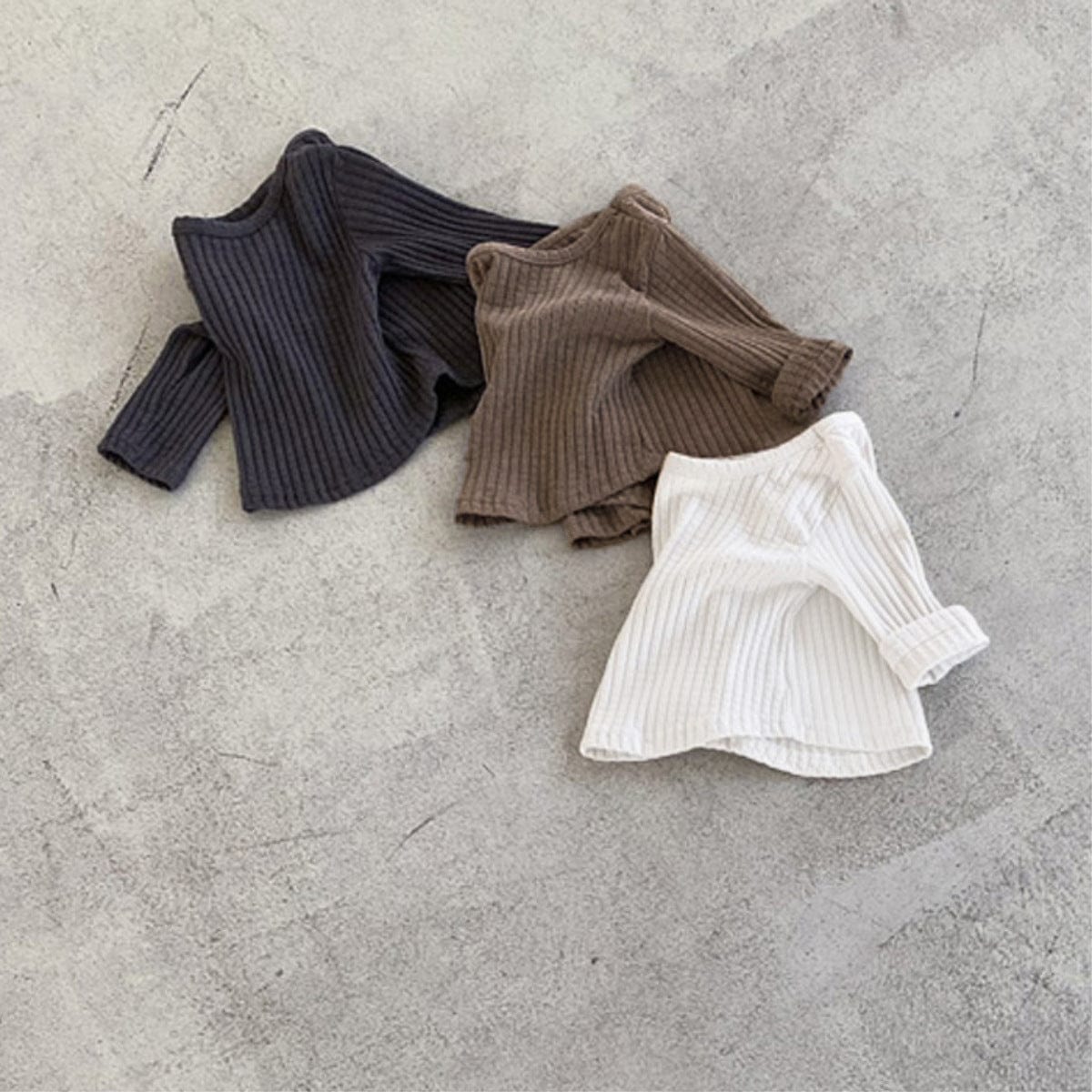 長袖Tシャツ リブ編み長袖Tシャツ シンプルデザイン コットンキッズトップス【mh0010897】