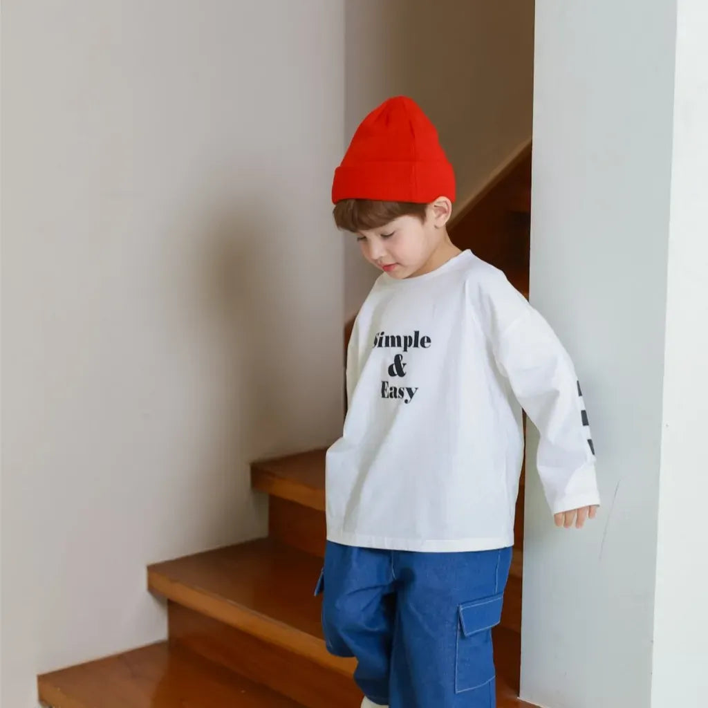 長袖Tシャツ 英字ロゴプリントエルボーパッチ長袖Tシャツ【mh0011113】