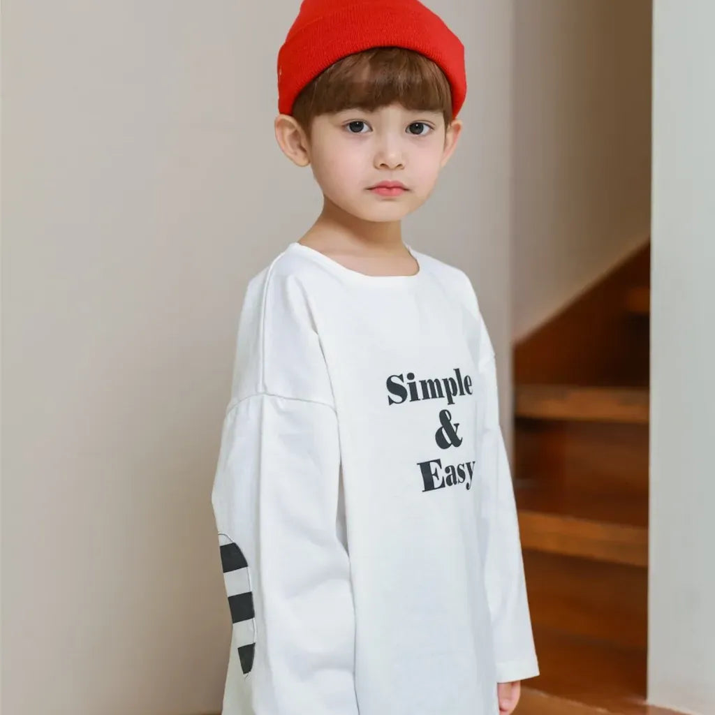 長袖Tシャツ 英字ロゴプリントエルボーパッチ長袖Tシャツ【mh0011113】