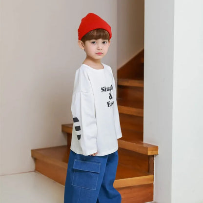 長袖Tシャツ 英字ロゴプリントエルボーパッチ長袖Tシャツ【mh0011113】