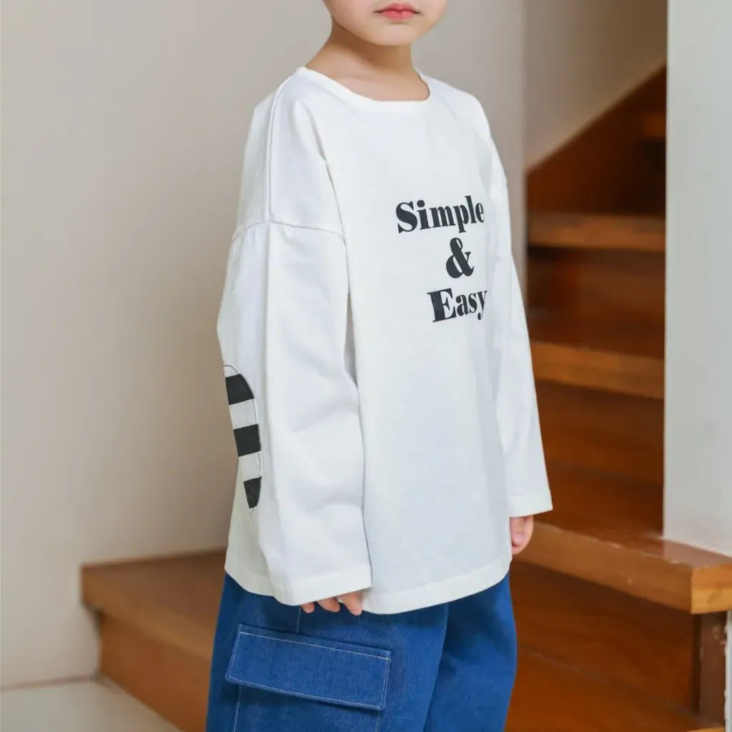 長袖Tシャツ 英字ロゴプリントエルボーパッチ長袖Tシャツ【mh0011113】