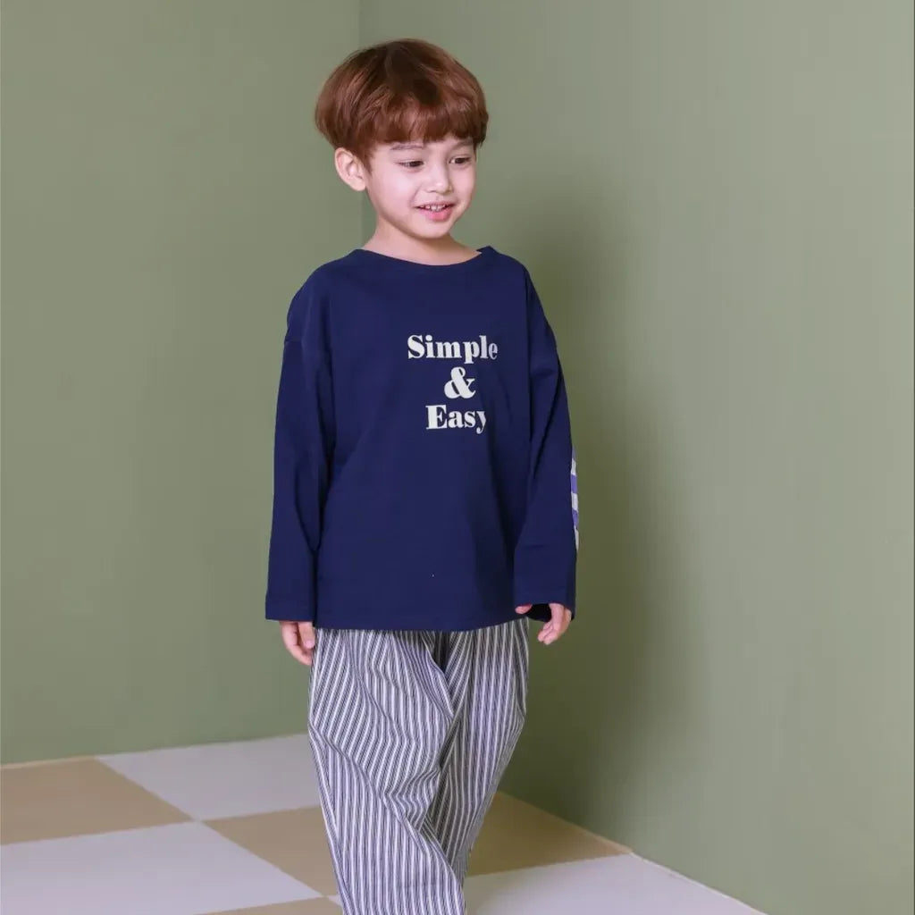 長袖Tシャツ 英字ロゴプリントエルボーパッチ長袖Tシャツ【mh0011113】