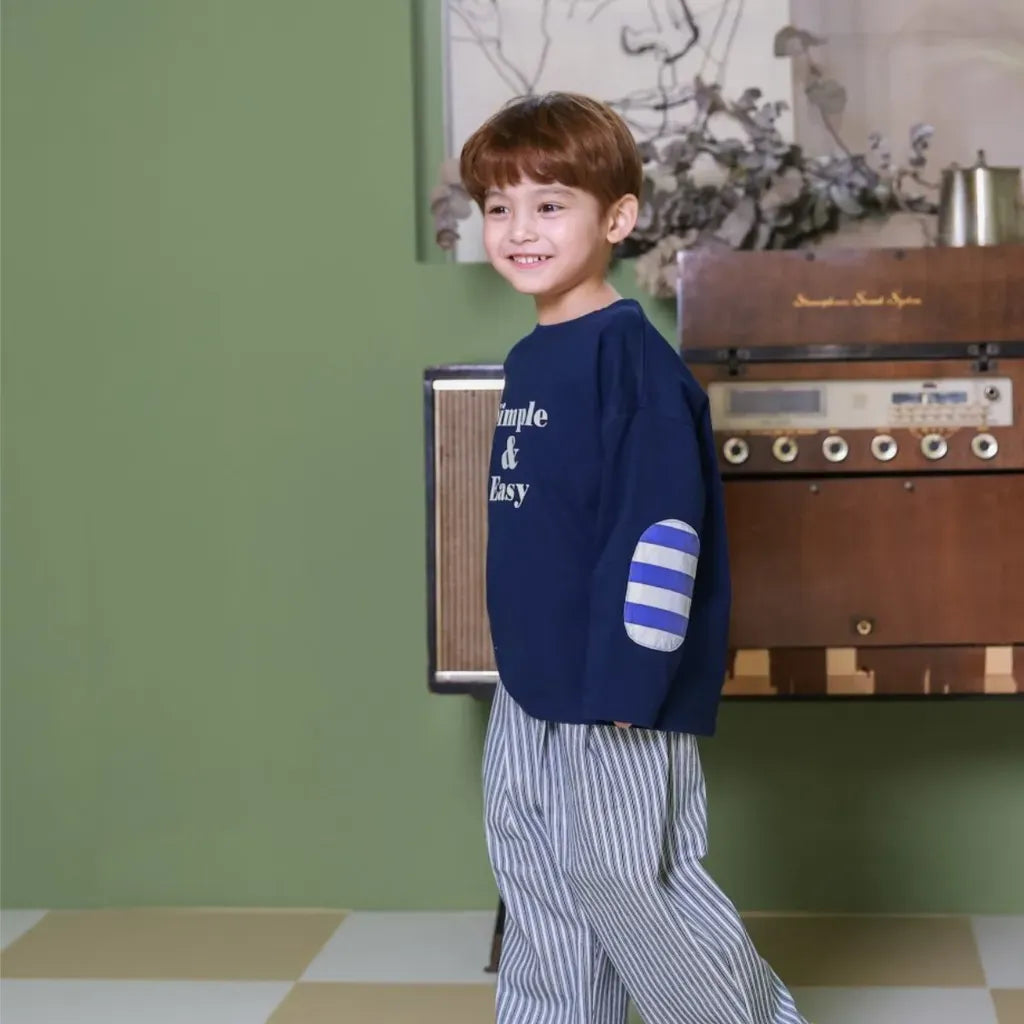 長袖Tシャツ 英字ロゴプリントエルボーパッチ長袖Tシャツ【mh0011113】