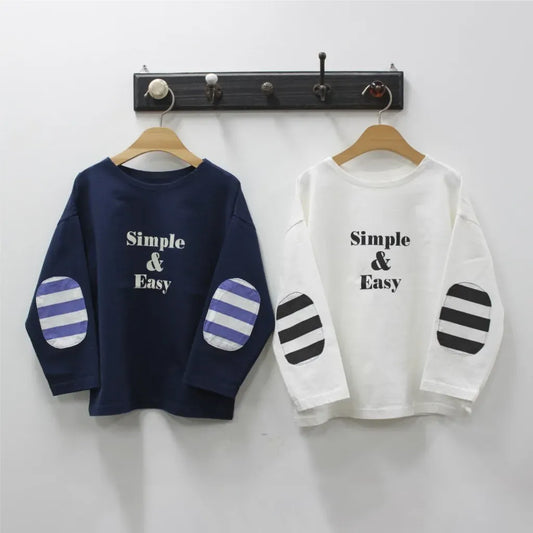 長袖Tシャツ 英字ロゴプリントエルボーパッチ長袖Tシャツ【mh0011113】