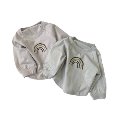 長袖Tシャツ 長袖Tシャツ スウェット素材 レインボー刺繍 ラグランスリーブトップス【mh0011372】