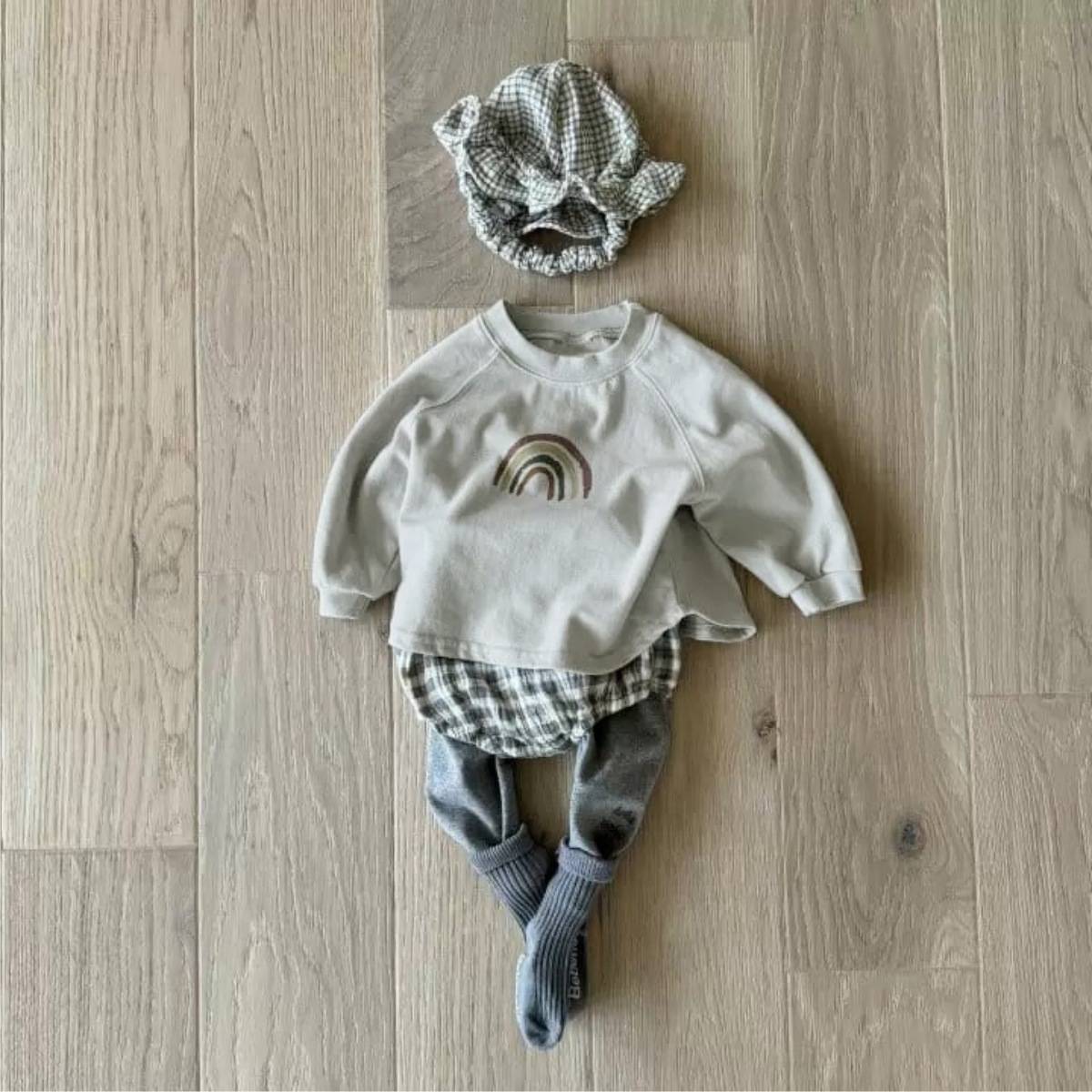 長袖Tシャツ 長袖Tシャツ スウェット素材 レインボー刺繍 ラグランスリーブトップス【mh0011372】