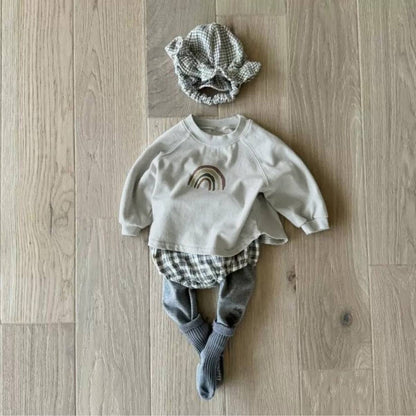 長袖Tシャツ 長袖Tシャツ スウェット素材 レインボー刺繍 ラグランスリーブトップス【mh0011372】