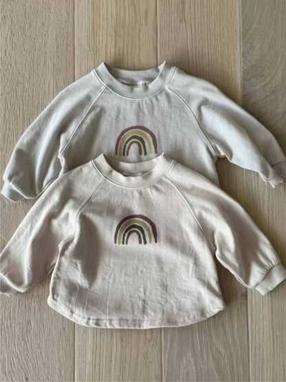 長袖Tシャツ 長袖Tシャツ スウェット素材 レインボー刺繍 ラグランスリーブトップス【mh0011372】