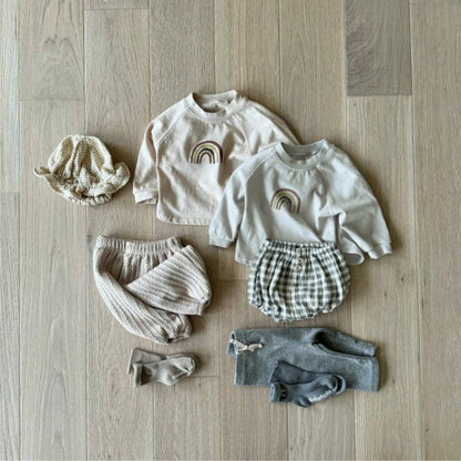 長袖Tシャツ 長袖Tシャツ スウェット素材 レインボー刺繍 ラグランスリーブトップス【mh0011372】